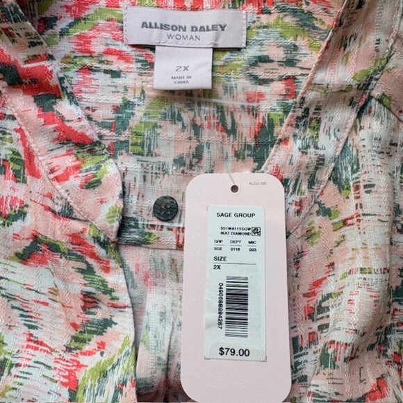 Allison Daley Womens VNeck Blouse 2XL Tie Front Cuffs 3/4 Sleeve IKAT Peach NWT - Picture 10 of 10